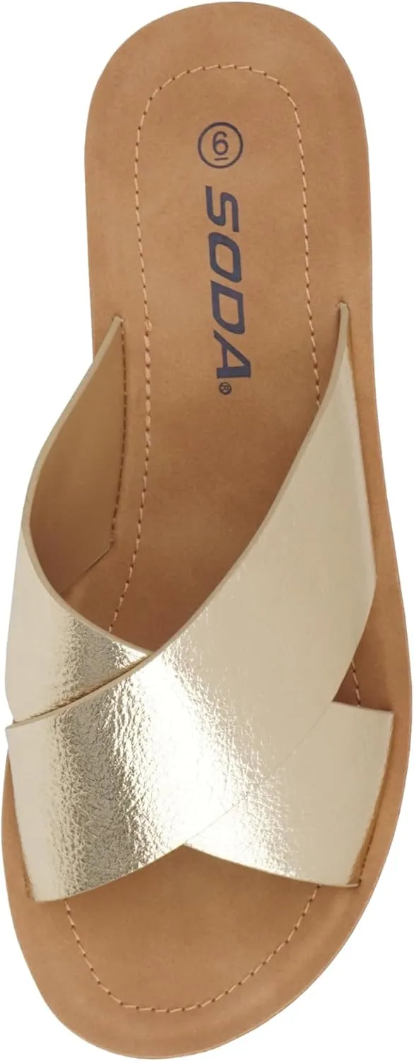 Soda LUCY ~ Women Open Toe Flatform Platform Crisscross Band Upper Fashion Slide Sandals