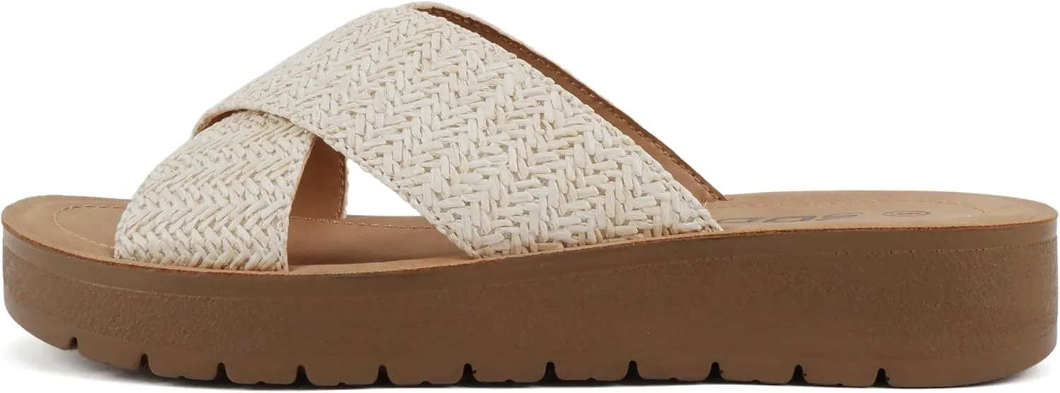Soda LUCY ~ Women Open Toe Flatform Platform Crisscross Band Upper Fashion Slide Sandals