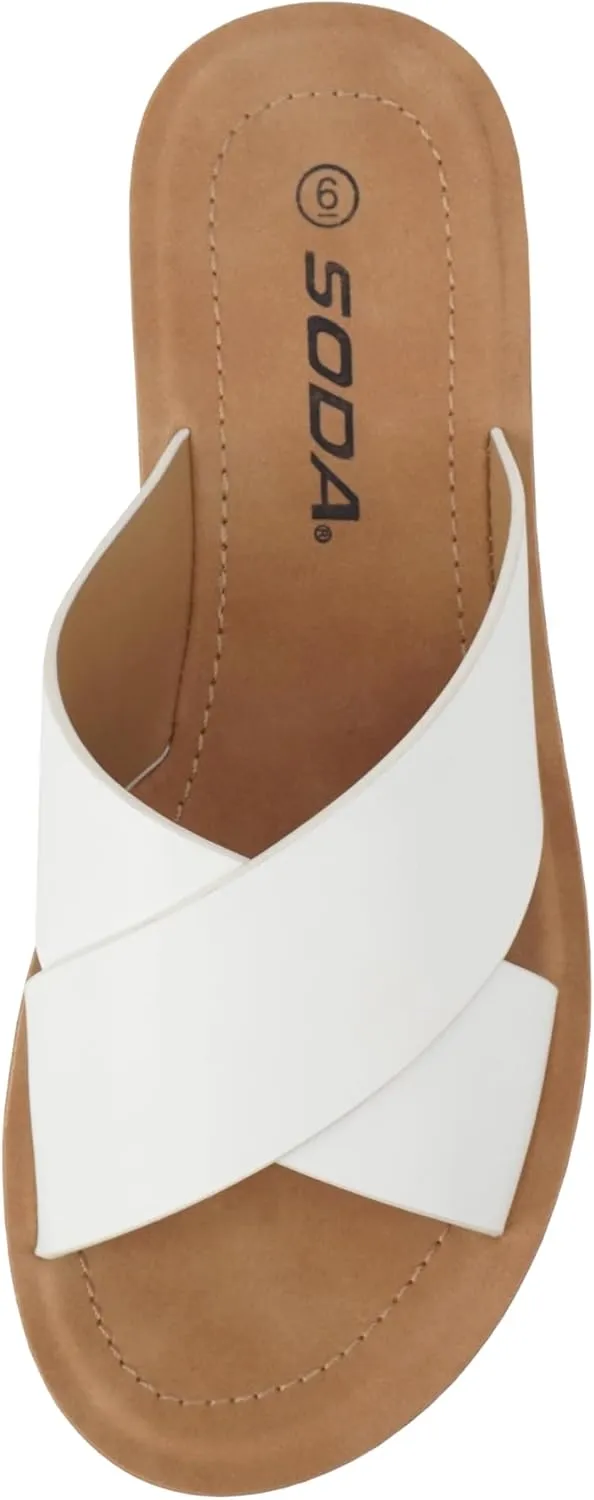 Soda LUCY ~ Women Open Toe Flatform Platform Crisscross Band Upper Fashion Slide Sandals