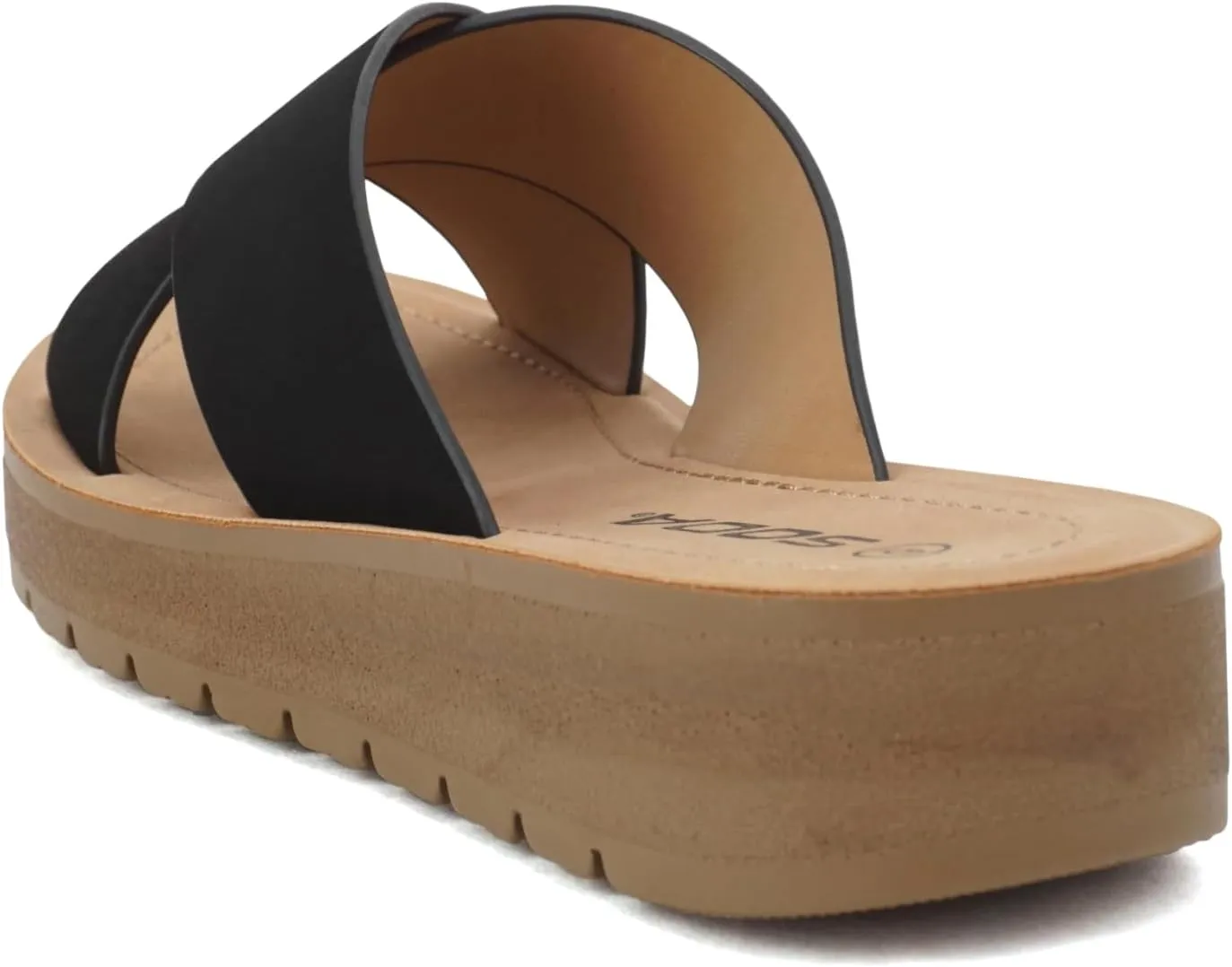 Soda LUCY ~ Women Open Toe Flatform Platform Crisscross Band Upper Fashion Slide Sandals