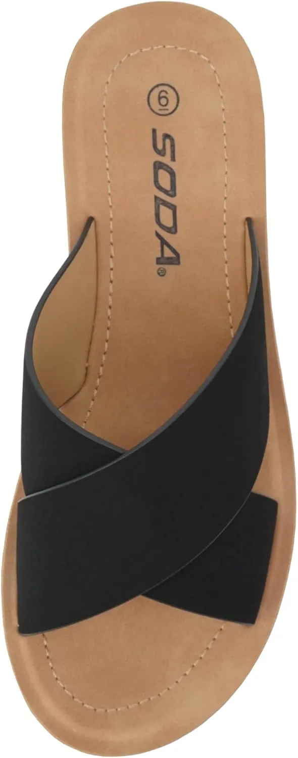 Soda LUCY ~ Women Open Toe Flatform Platform Crisscross Band Upper Fashion Slide Sandals