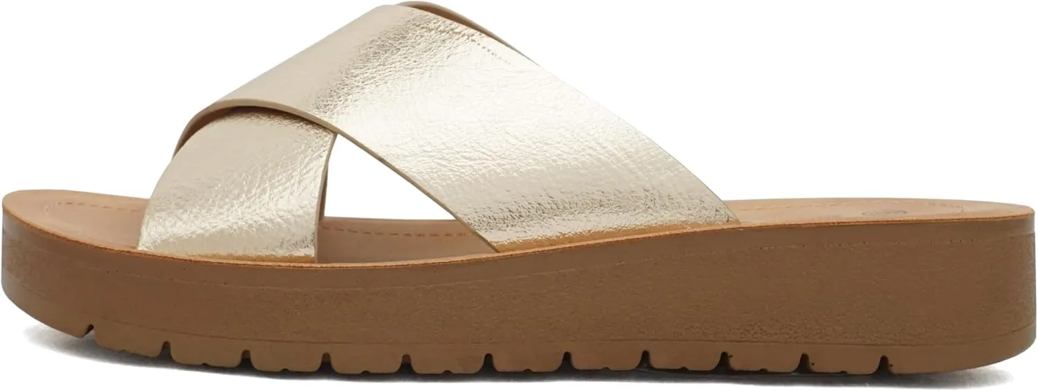 Soda LUCY ~ Women Open Toe Flatform Platform Crisscross Band Upper Fashion Slide Sandals