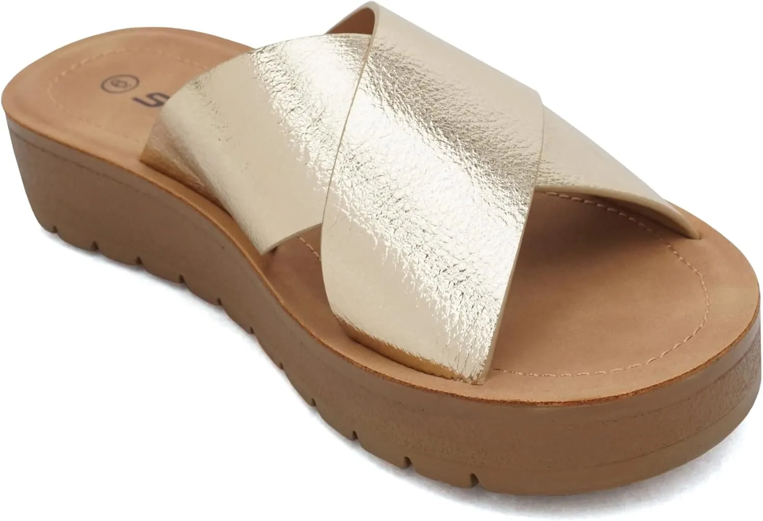 Soda LUCY ~ Women Open Toe Flatform Platform Crisscross Band Upper Fashion Slide Sandals