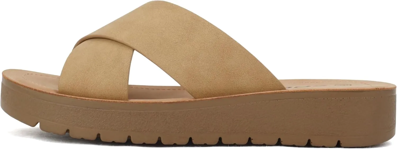 Soda LUCY ~ Women Open Toe Flatform Platform Crisscross Band Upper Fashion Slide Sandals