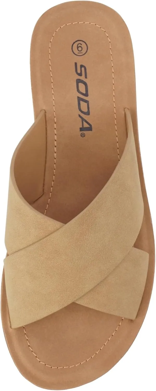 Soda LUCY ~ Women Open Toe Flatform Platform Crisscross Band Upper Fashion Slide Sandals