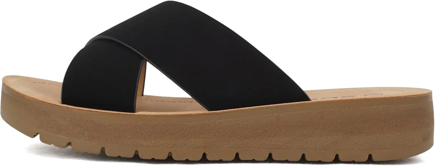 Soda LUCY ~ Women Open Toe Flatform Platform Crisscross Band Upper Fashion Slide Sandals