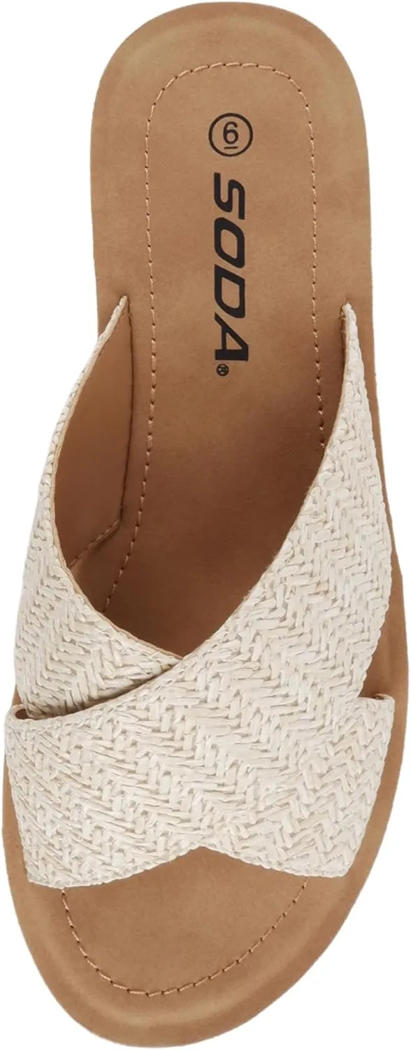 Soda LUCY ~ Women Open Toe Flatform Platform Crisscross Band Upper Fashion Slide Sandals