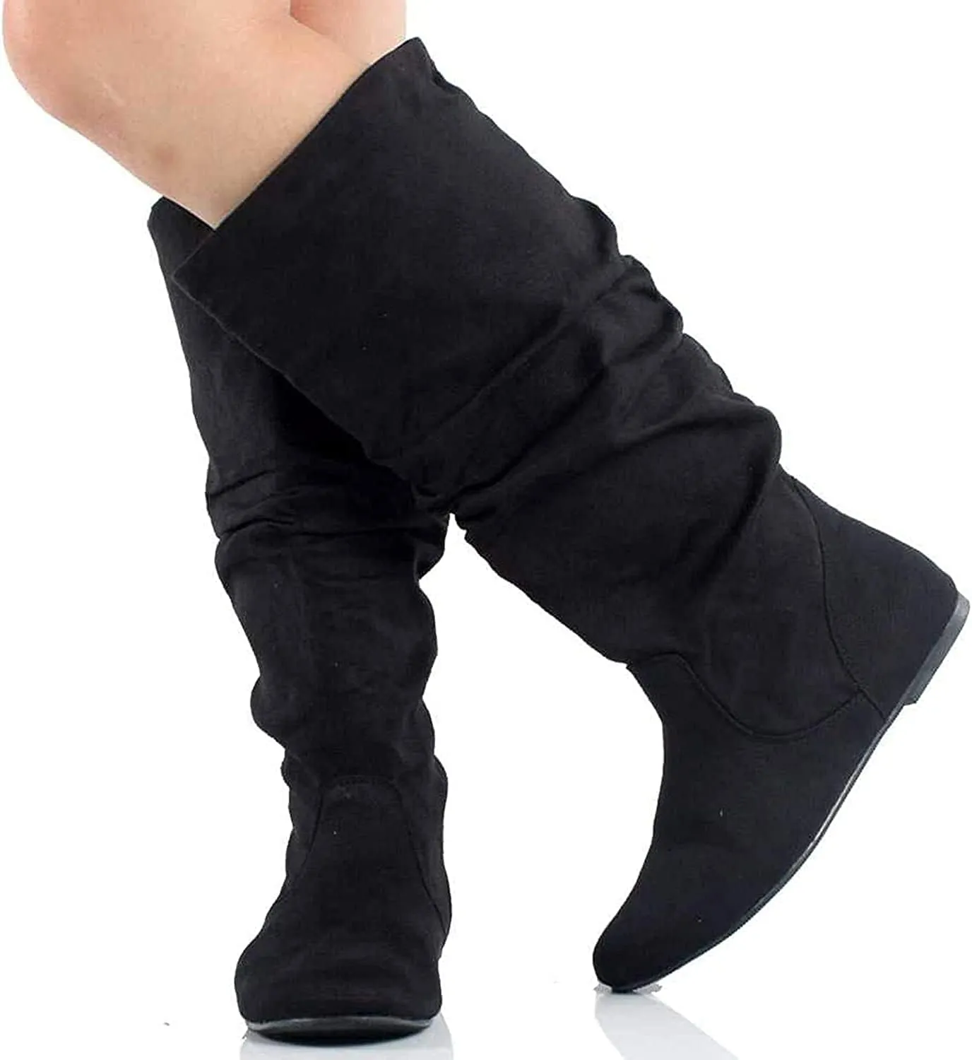 Soda Women's Zuluu Slouchy Faux Leather Knee HIgh Flats Boots