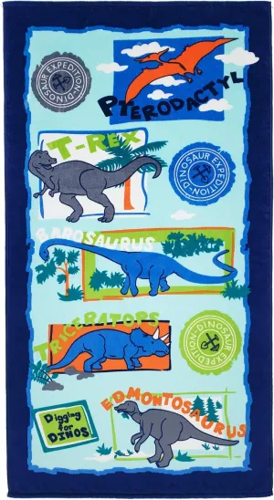 Softerry - Dinosaurs Beach Towel 28 x 51 inches 100% Cotton - T-Rex Soft and Colorful Towel for Kids (Digging for Dinos, 1 Towel 28" x 51")