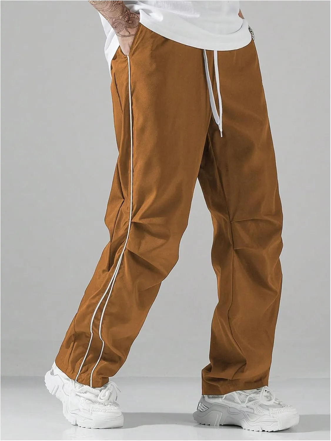 SOLY HUX Men's Parachute Pants Y2k Baggy Sweatpants Wide Leg Drawstring Waist Casual Pants Streetwear