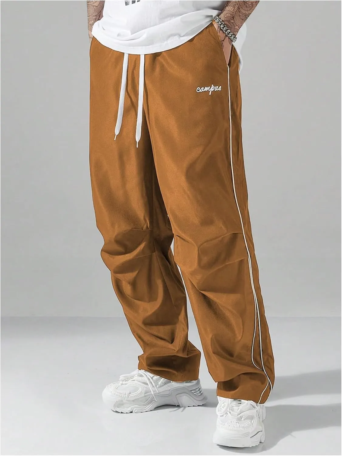 SOLY HUX Men's Parachute Pants Y2k Baggy Sweatpants Wide Leg Drawstring Waist Casual Pants Streetwear