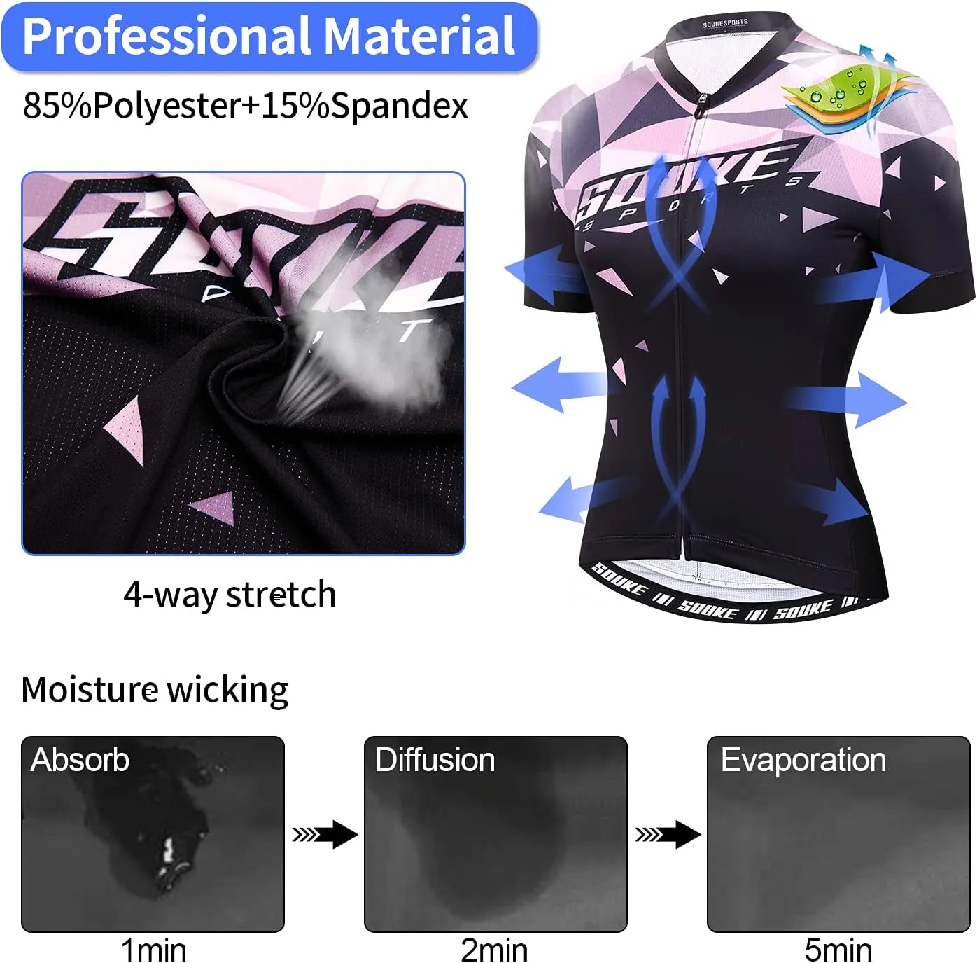 Souke Sports Women's Cycling Jersey Biking Shirts Short Sleeve Shirt Biking Clothing