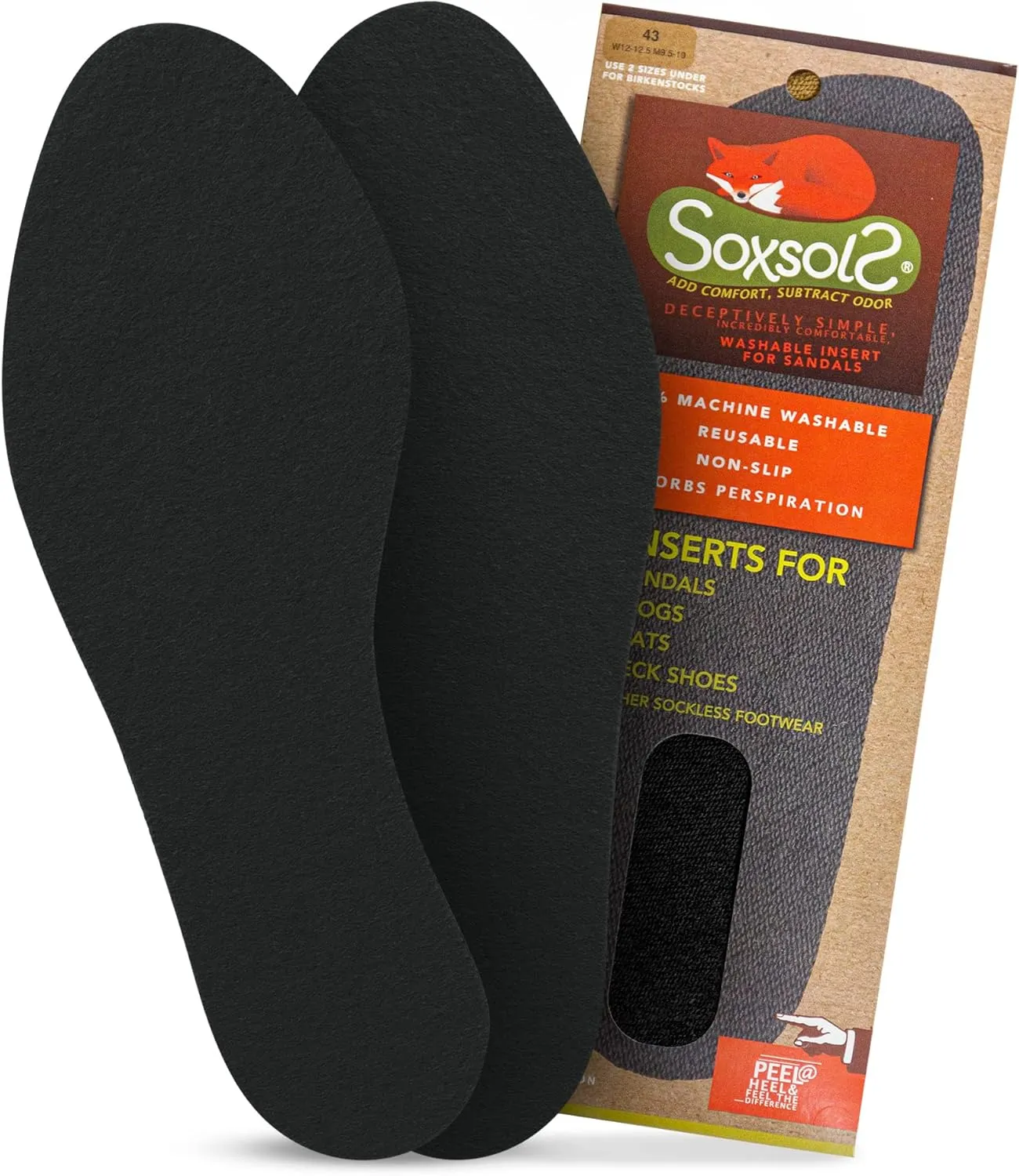 Soxsols Wool Flat Shoe Insert for Sandals & Sockless Shoes, Comfortable Shoe Insoles with Sweat-Absorbent Natural Fiber & Non-Slip Silicone Grip, Narrow-Cut Shoe Inserts for Women, Black, Size 41