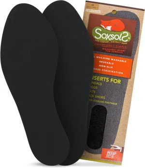 Soxsols Wool Flat Shoe Insert for Sandals & Sockless Shoes, Comfortable Shoe Insoles with Sweat-Absorbent Natural Fiber & Non-Slip Silicone Grip, Narrow-Cut Shoe Inserts for Women, Black, Size 41