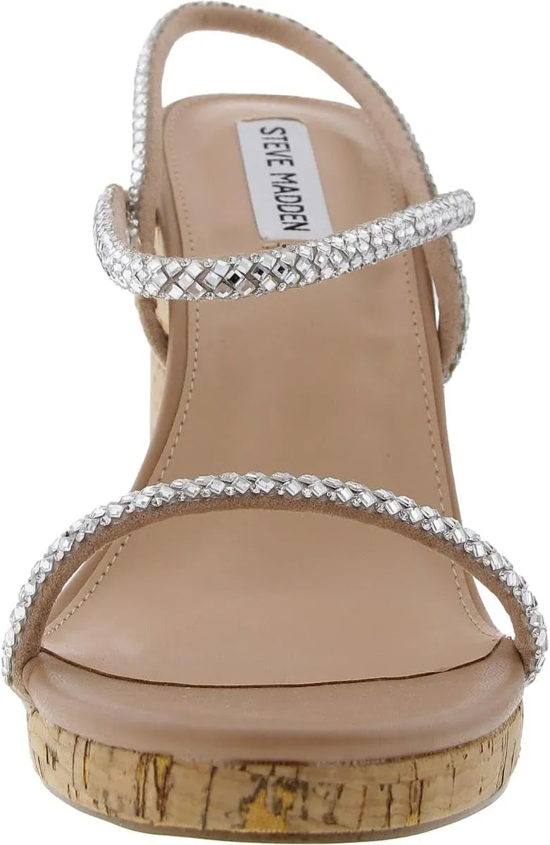 Steve Madden Morgan Rhinestone Slip On Strappy Open Toe Wedge Heeled Sandals