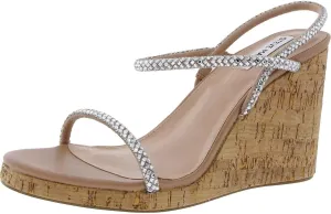 Steve Madden Morgan Rhinestone Slip On Strappy Open Toe Wedge Heeled Sandals