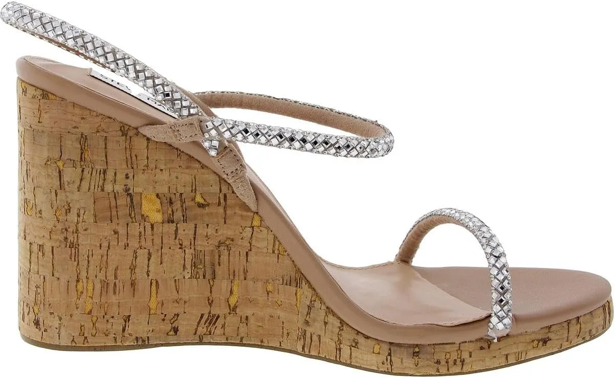 Steve Madden Morgan Rhinestone Slip On Strappy Open Toe Wedge Heeled Sandals