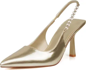 Stiletto Slingback High Heels Pointed Toe Slip On Sandals Stretch Strap Closed Toe Kitten Heels Pumps for Office Wedding Size 6-10