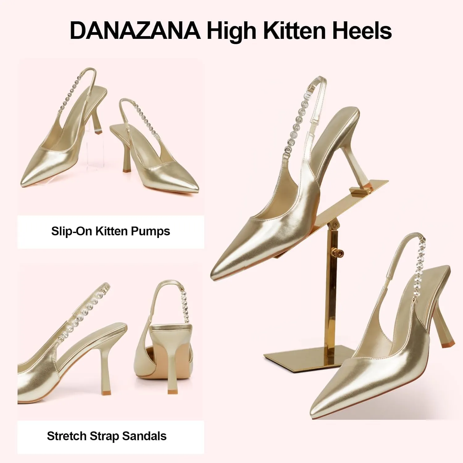 Stiletto Slingback High Heels Pointed Toe Slip On Sandals Stretch Strap Closed Toe Kitten Heels Pumps for Office Wedding Size 6-10
