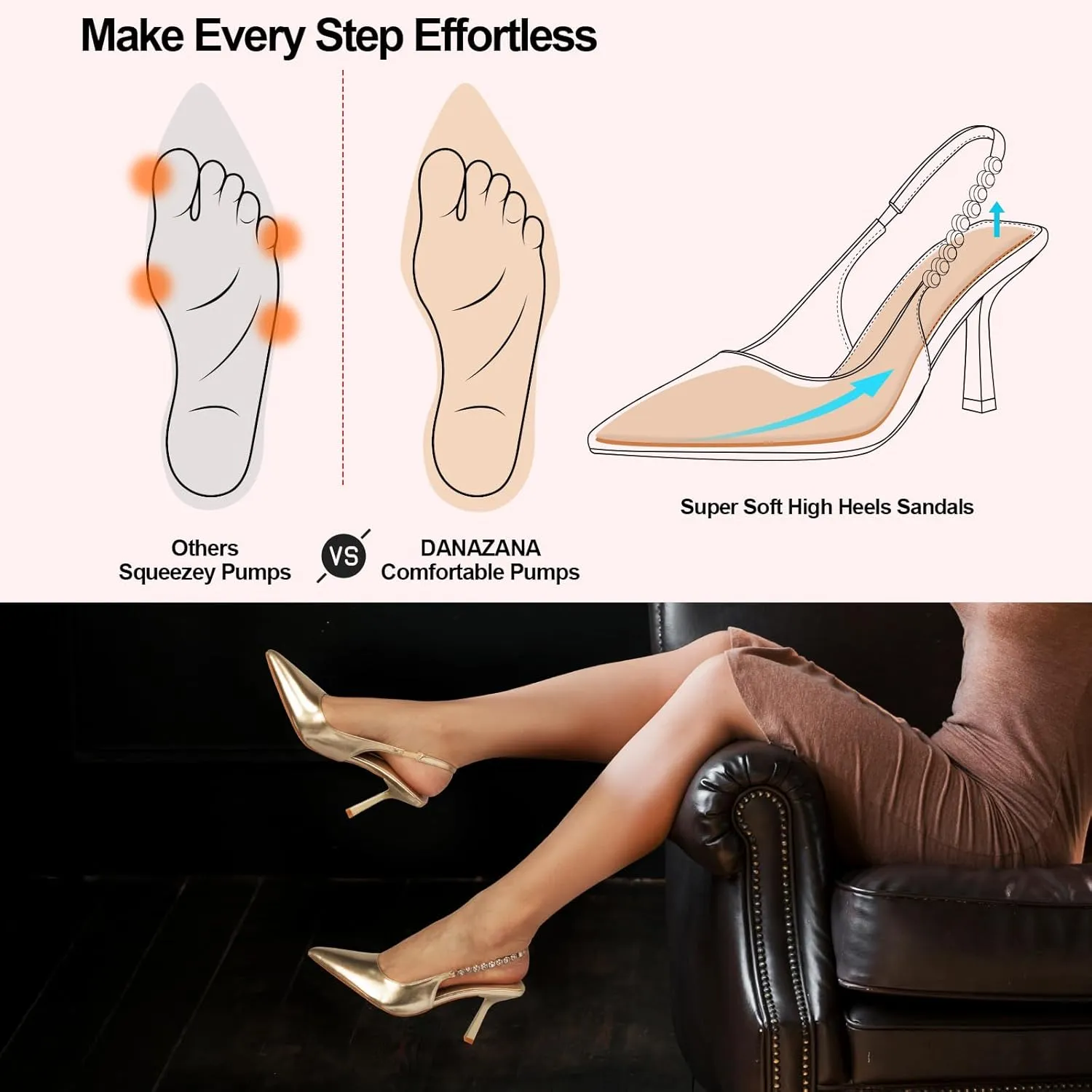 Stiletto Slingback High Heels Pointed Toe Slip On Sandals Stretch Strap Closed Toe Kitten Heels Pumps for Office Wedding Size 6-10