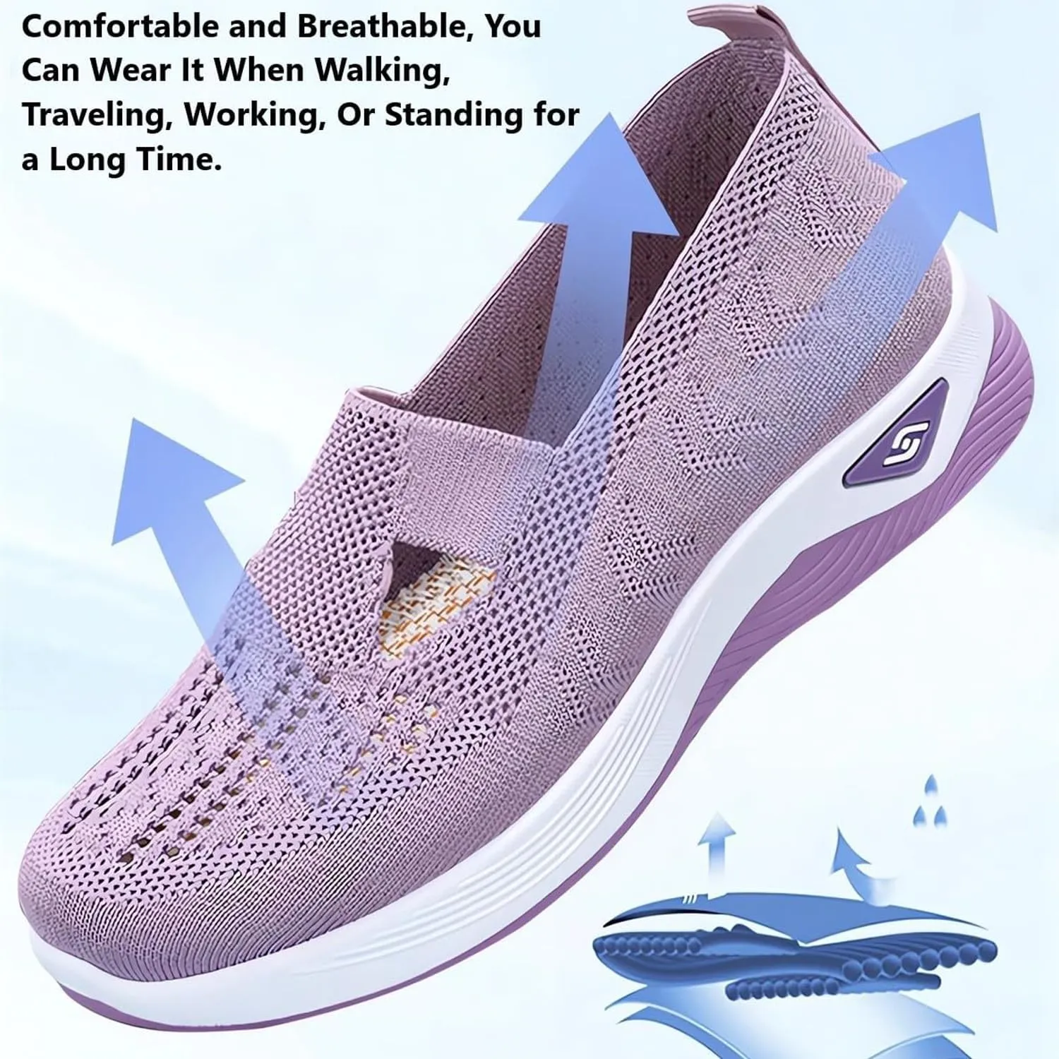 StoneLiquid Women's Comfortable Breathable Knitted Sneakers Orthopedic Walking Arch Support Soft Cut-Out Shoes