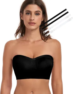 Strapless Bra for Women-Convertible Comfort Bandeau Bra with Non-Slip Silicone,Seamless Wirefree Padded Bralette