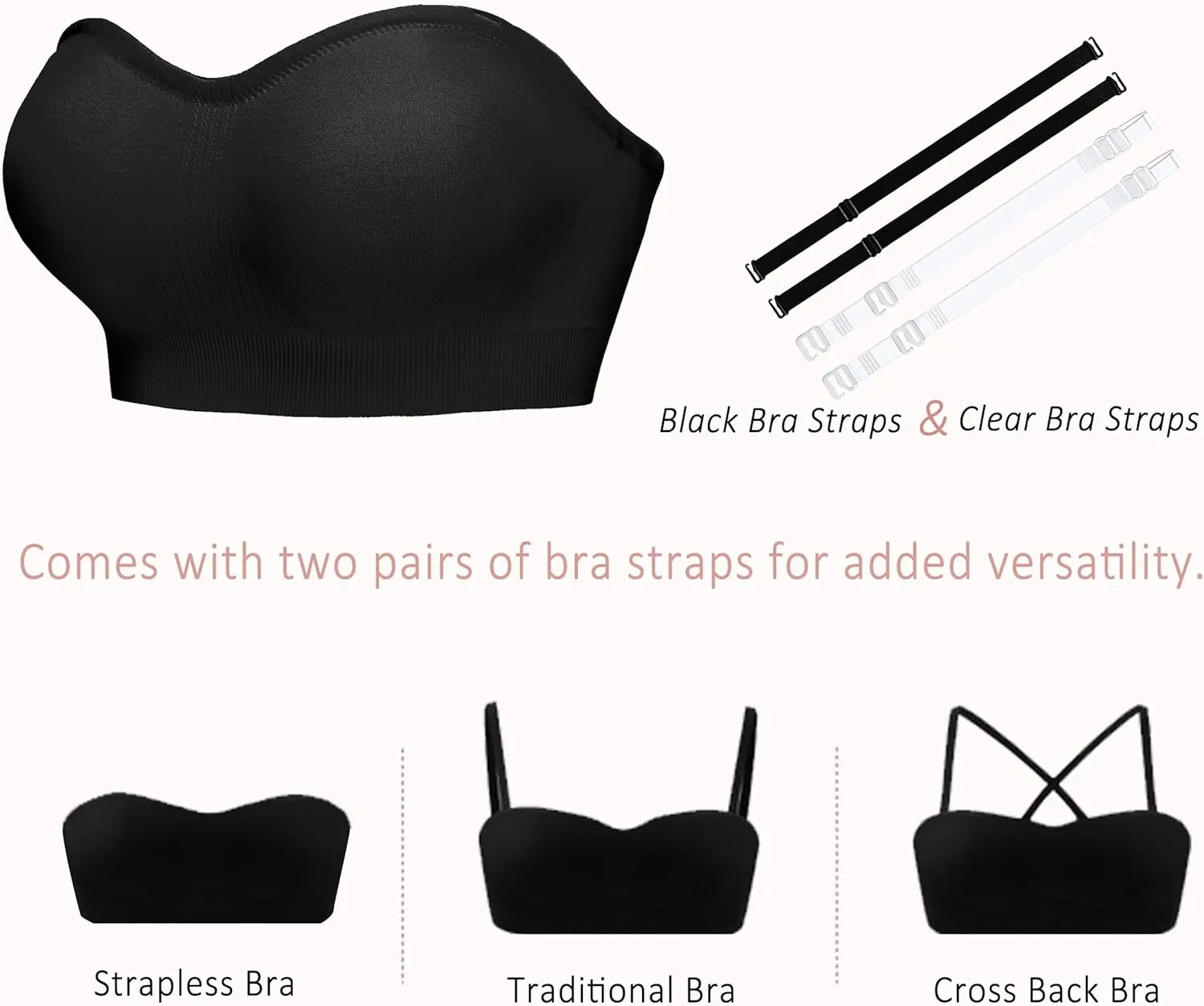 Strapless Bra for Women-Convertible Comfort Bandeau Bra with Non-Slip Silicone,Seamless Wirefree Padded Bralette