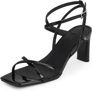 Strappy Heels for Women Square Open Toe Chunky High Heels Ankle Strap Sandals Comfort Dress Party Wedding Shoes