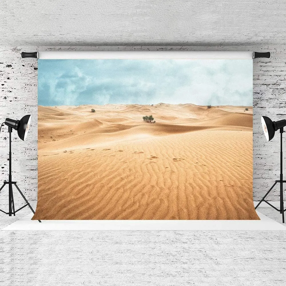 STS 9x6ft Desert Landscape Photography Backdrop Sand Dunes Sparse Green Shrub Plant Trees Blue Sky Natural Scenery Background BJZYSS23