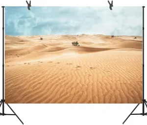 STS 9x6ft Desert Landscape Photography Backdrop Sand Dunes Sparse Green Shrub Plant Trees Blue Sky Natural Scenery Background BJZYSS23