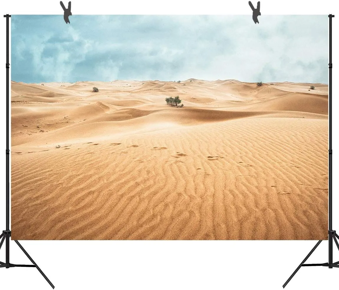 STS 9x6ft Desert Landscape Photography Backdrop Sand Dunes Sparse Green Shrub Plant Trees Blue Sky Natural Scenery Background BJZYSS23