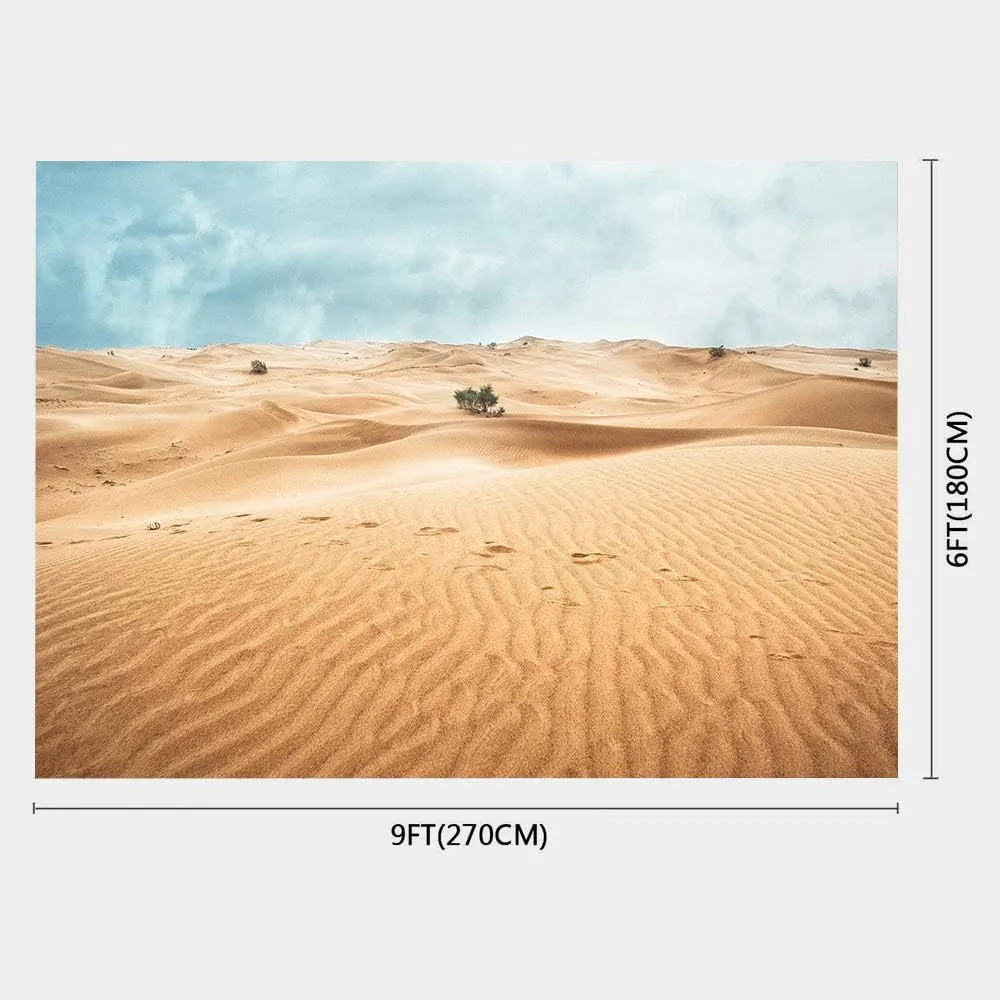 STS 9x6ft Desert Landscape Photography Backdrop Sand Dunes Sparse Green Shrub Plant Trees Blue Sky Natural Scenery Background BJZYSS23