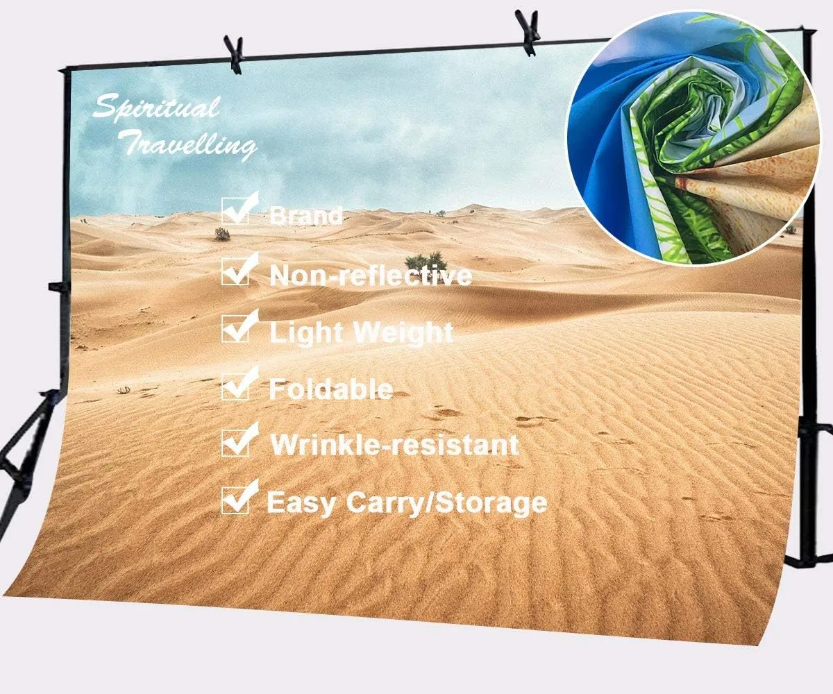 STS 9x6ft Desert Landscape Photography Backdrop Sand Dunes Sparse Green Shrub Plant Trees Blue Sky Natural Scenery Background BJZYSS23