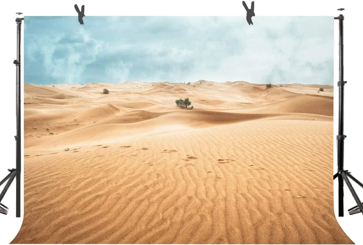 STS 9x6ft Desert Landscape Photography Backdrop Sand Dunes Sparse Green Shrub Plant Trees Blue Sky Natural Scenery Background BJZYSS23