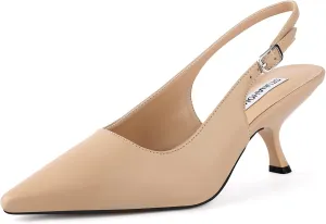 STUNAHOME Slingback Heels for Women Closed Pointed Toe Kitten Pumps Fashion Low Heel Wedding Casual Dress Shoes, Nude