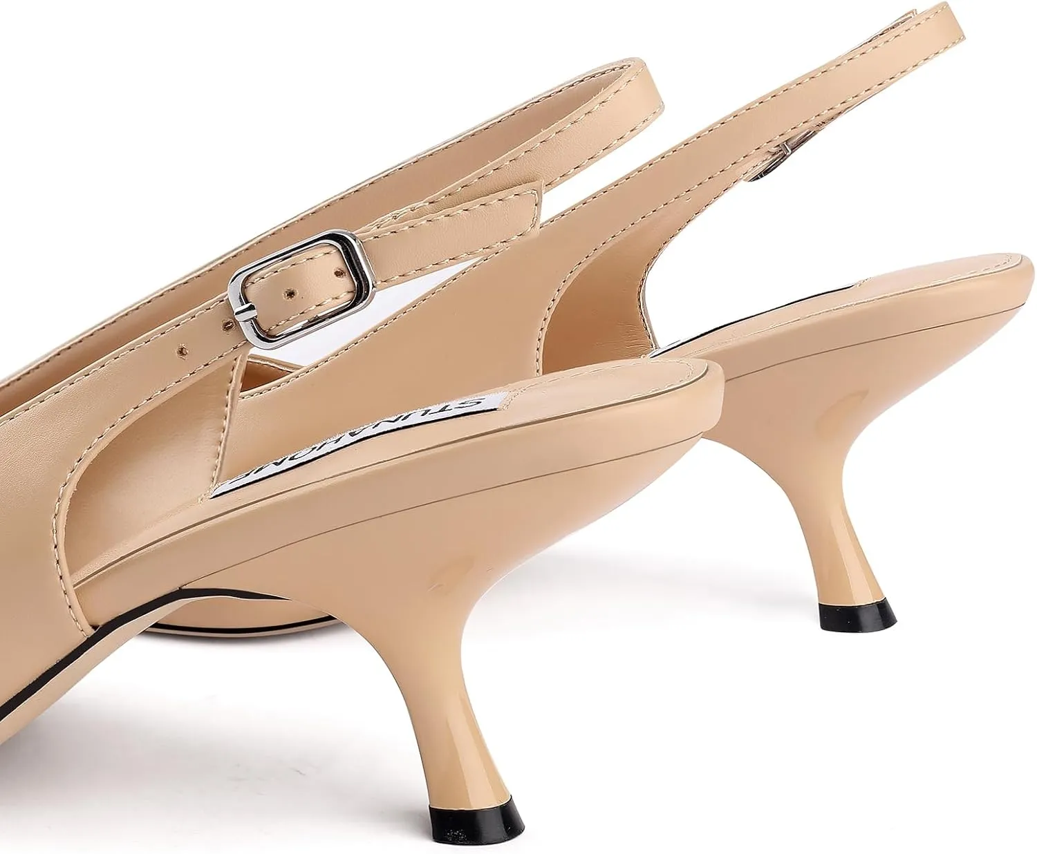 STUNAHOME Slingback Heels for Women Closed Pointed Toe Kitten Pumps Fashion Low Heel Wedding Casual Dress Shoes, Nude