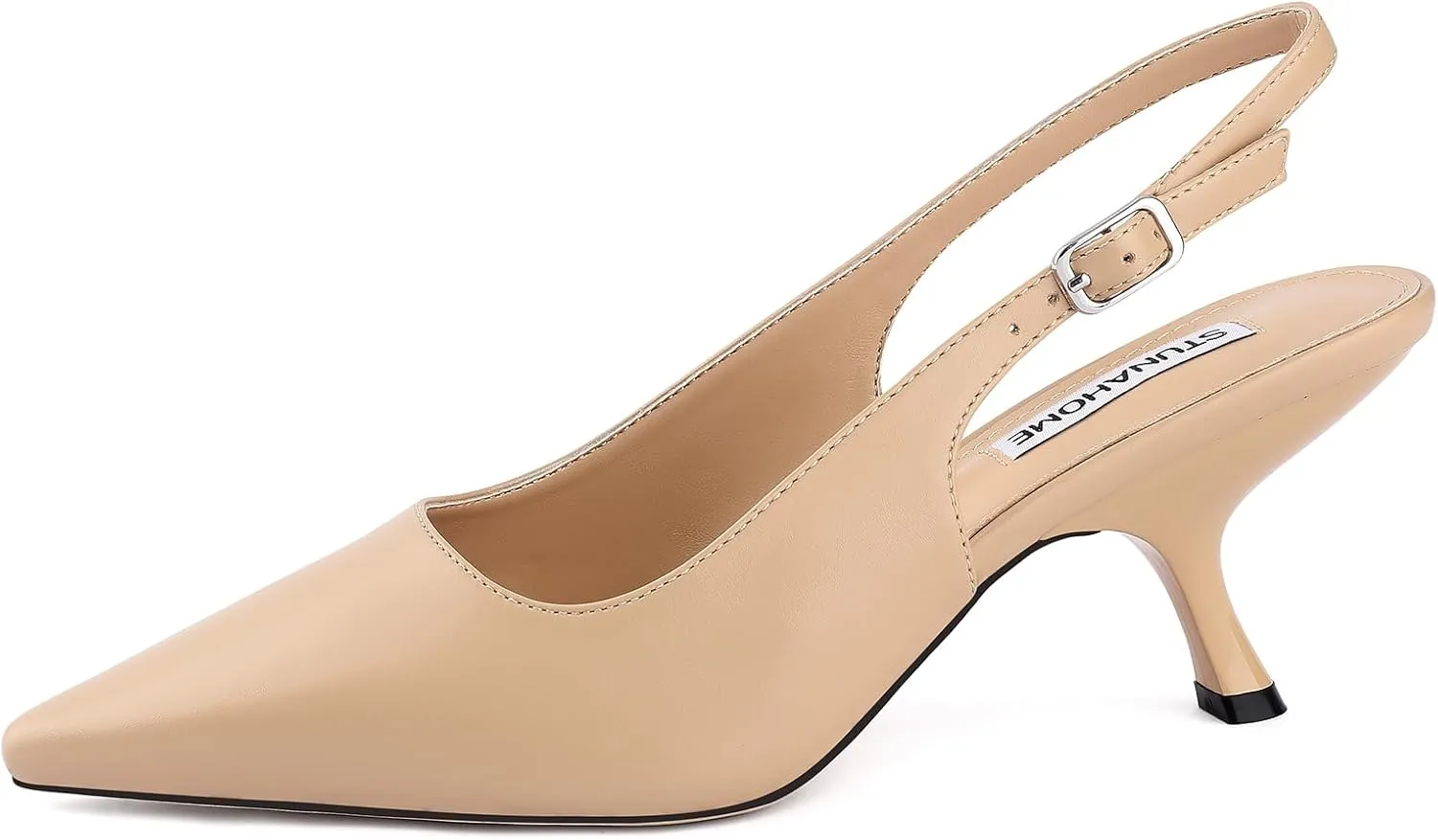 STUNAHOME Slingback Heels for Women Closed Pointed Toe Kitten Pumps Fashion Low Heel Wedding Casual Dress Shoes, Nude
