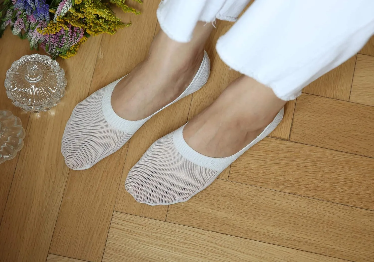 STYLEGAGA Women no show Non Slip liner socks animal floral mesh cotton casual fake socks