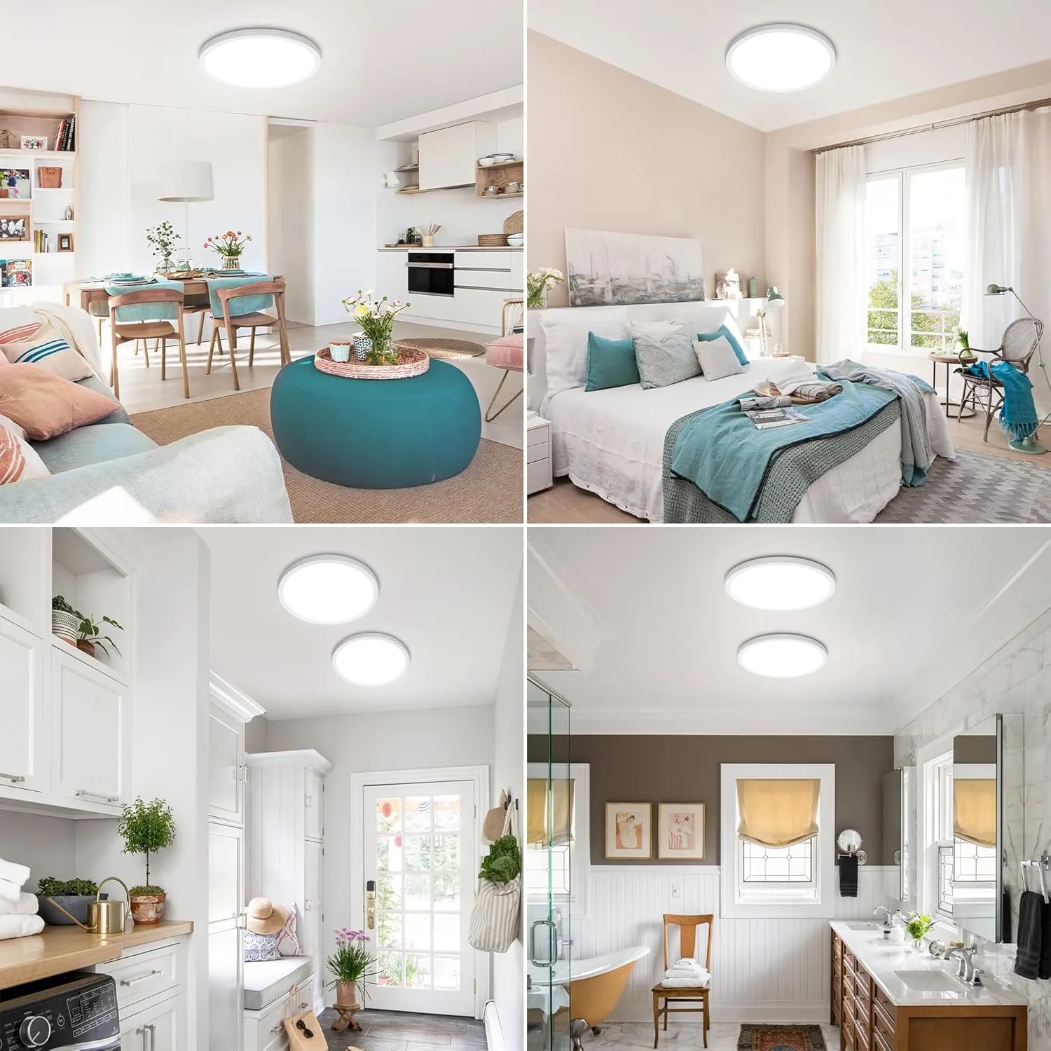 SunRider 2-Pack LED Flush Mount Ceiling Light, 12 Inch 2400LM, 5000K Daylight White, 24W Dimmable Modern Slim Round Flat Lights for Bedroom Hallway