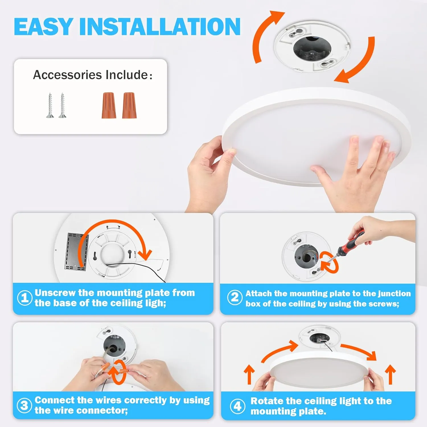 SunRider 2-Pack LED Flush Mount Ceiling Light, 12 Inch 2400LM, 5000K Daylight White, 24W Dimmable Modern Slim Round Flat Lights for Bedroom Hallway