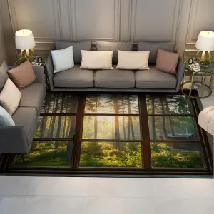 Sunrise Cabin Forest Rugs Morning Sunlight Relaxing Nature Window View Carpet Low Pile Floor Mat for Living Study Room Bedroom 6'x10'