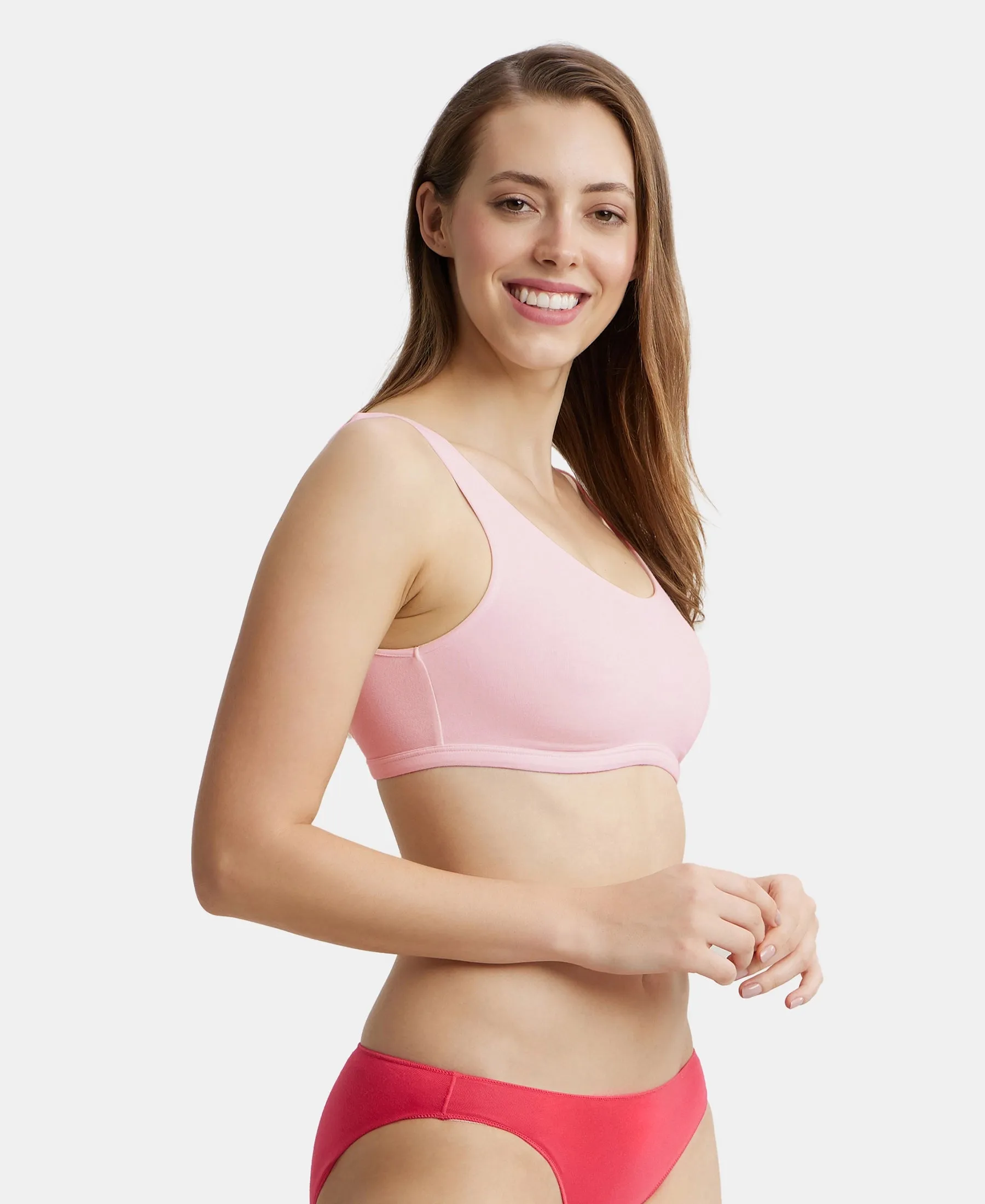 Super Combed Cotton Elastane Stretch Slip On Lounge Bra With StayFresh Treatment - Crush N Blush