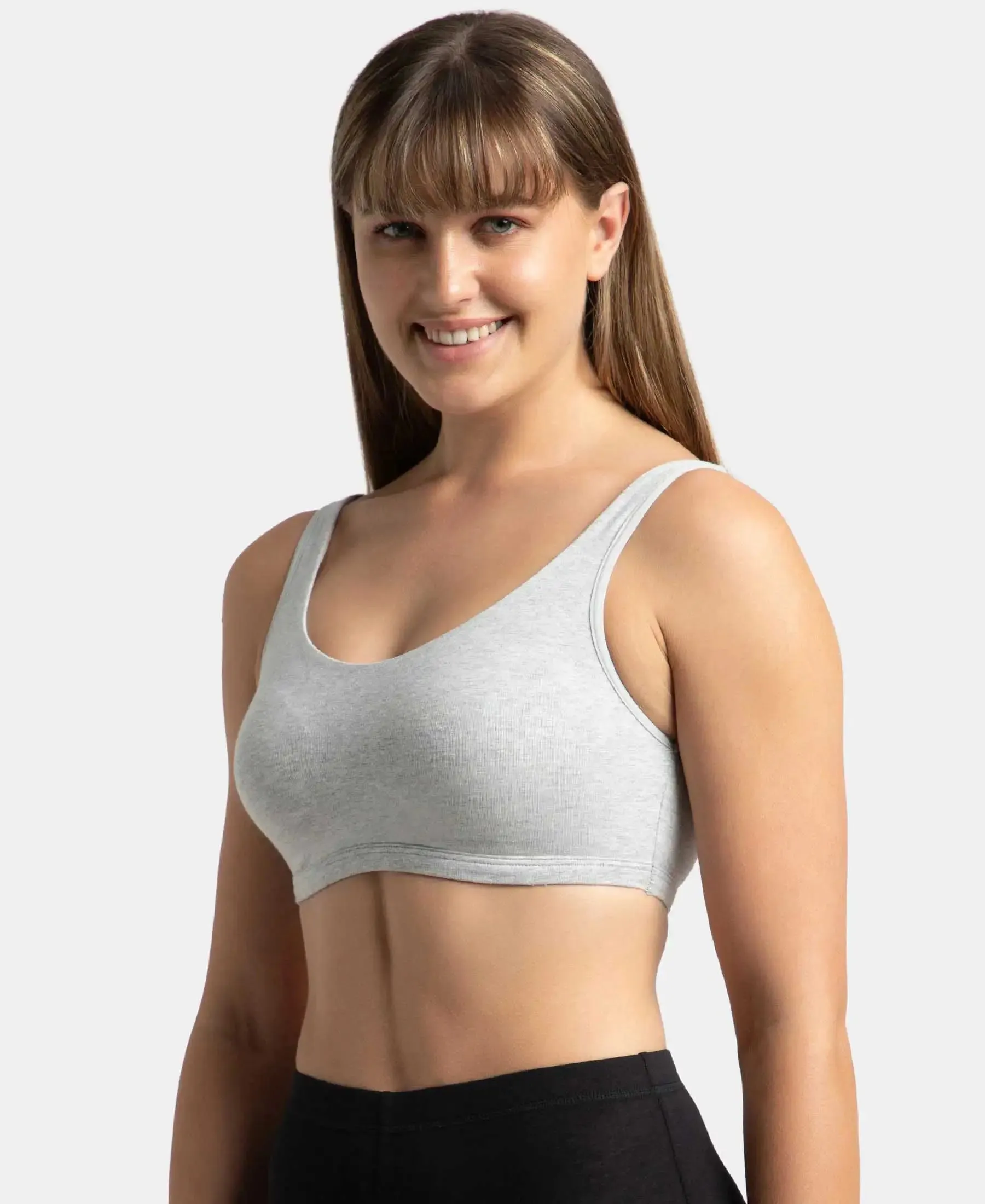 Super Combed Cotton Elastane Stretch Slip On Lounge Bra With StayFresh Treatment - Steel Grey Melange