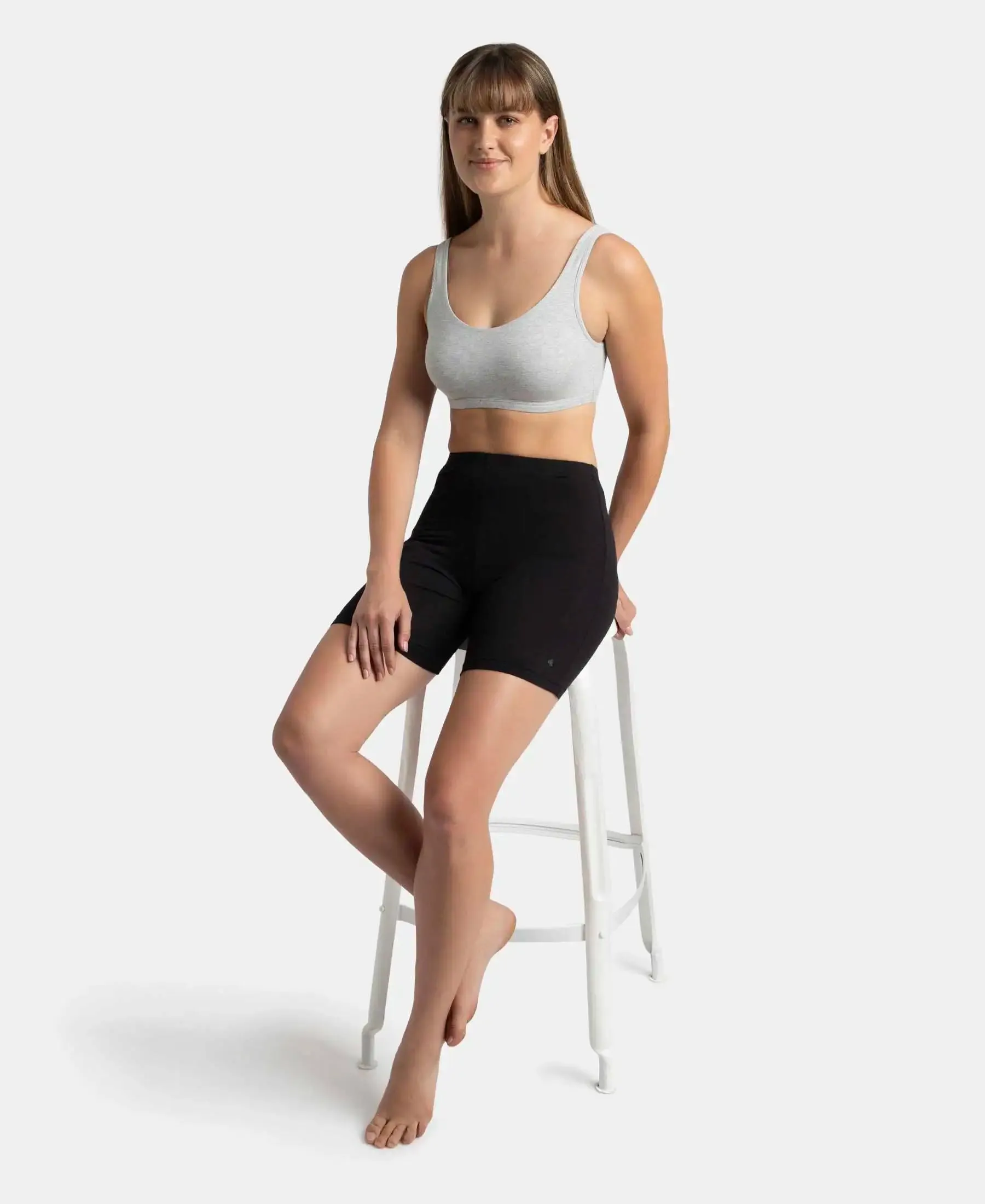 Super Combed Cotton Elastane Stretch Slip On Lounge Bra With StayFresh Treatment - Steel Grey Melange