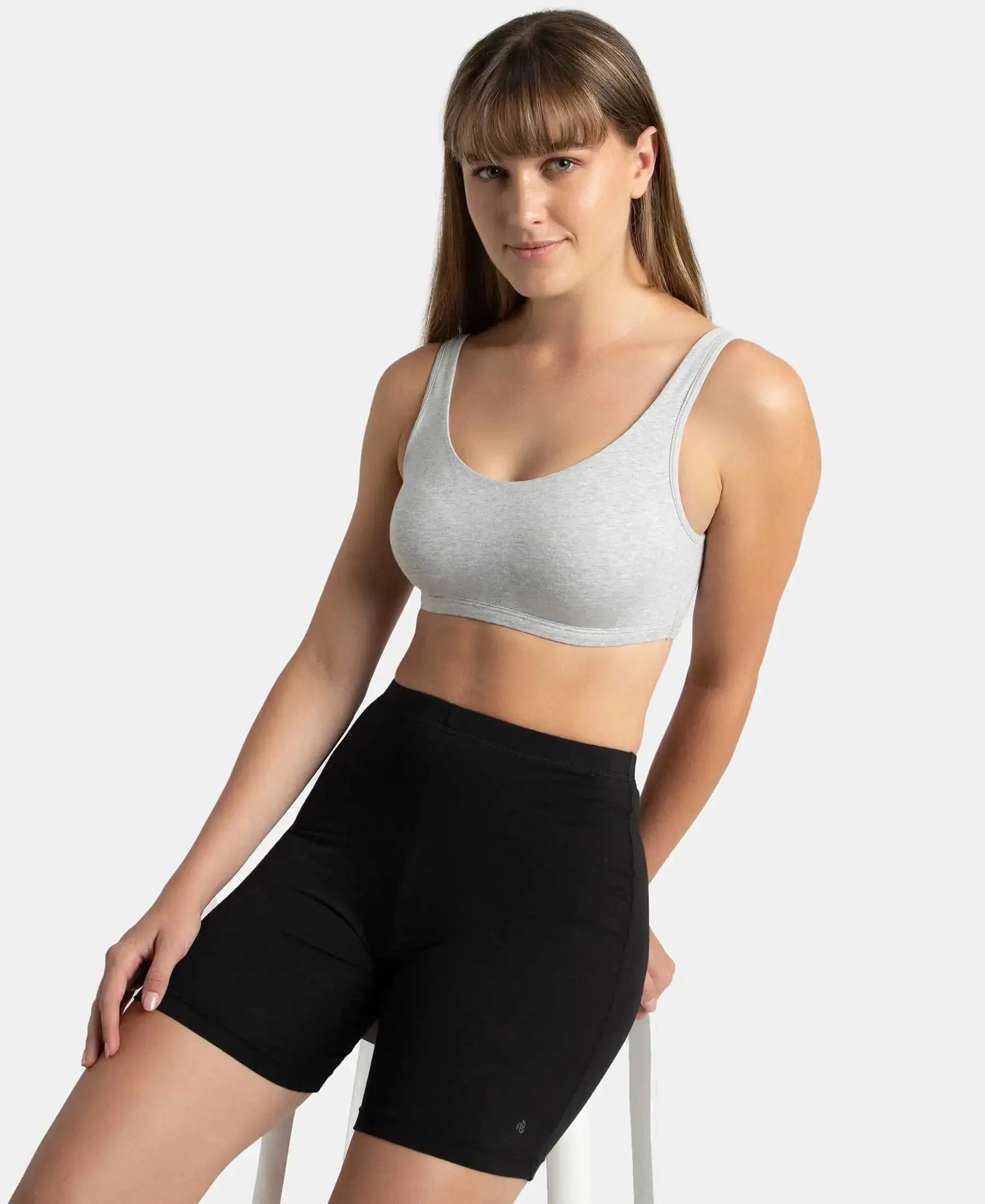 Super Combed Cotton Elastane Stretch Slip On Lounge Bra With StayFresh Treatment - Steel Grey Melange