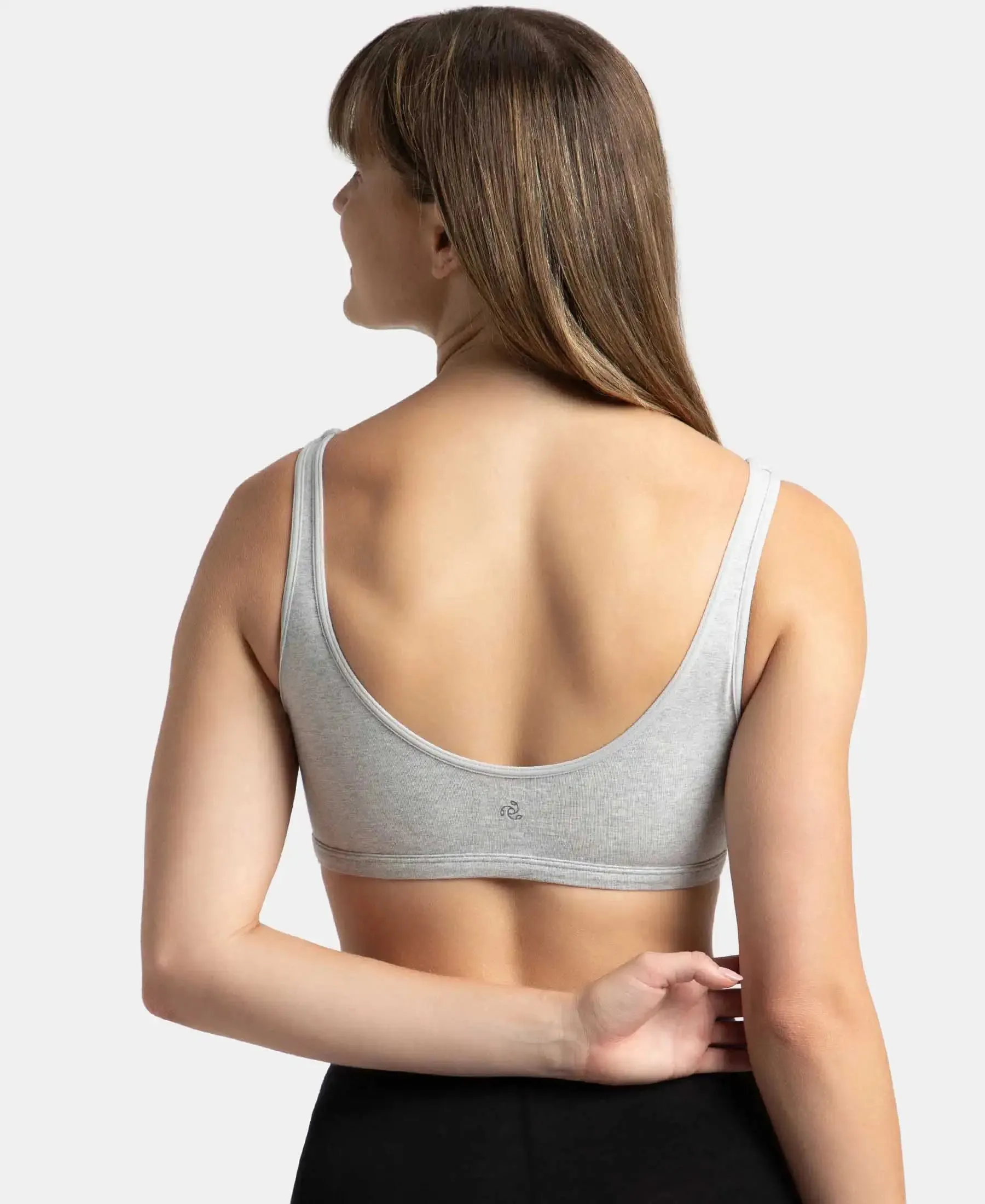 Super Combed Cotton Elastane Stretch Slip On Lounge Bra With StayFresh Treatment - Steel Grey Melange