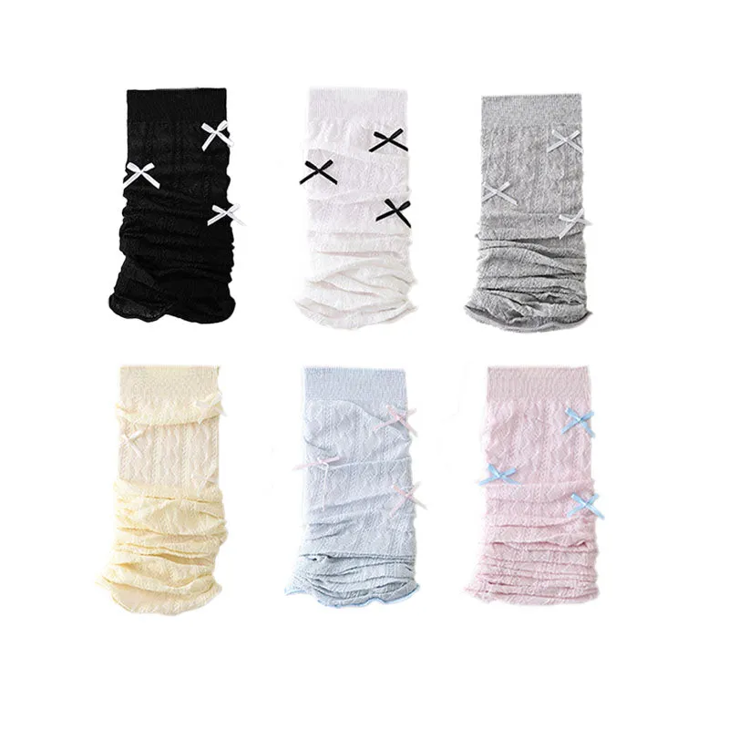 Sweetnana Spring and Summer Ultra Thin Leg Warmers for Women Solid Argyle with Bow Design