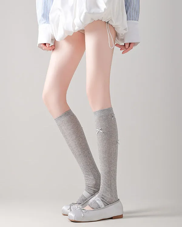 Sweetnana Spring and Summer Ultra Thin Leg Warmers for Women Solid Argyle with Bow Design
