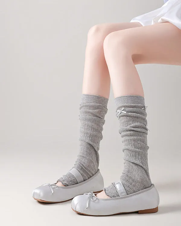 Sweetnana Spring and Summer Ultra Thin Leg Warmers for Women Solid Argyle with Bow Design