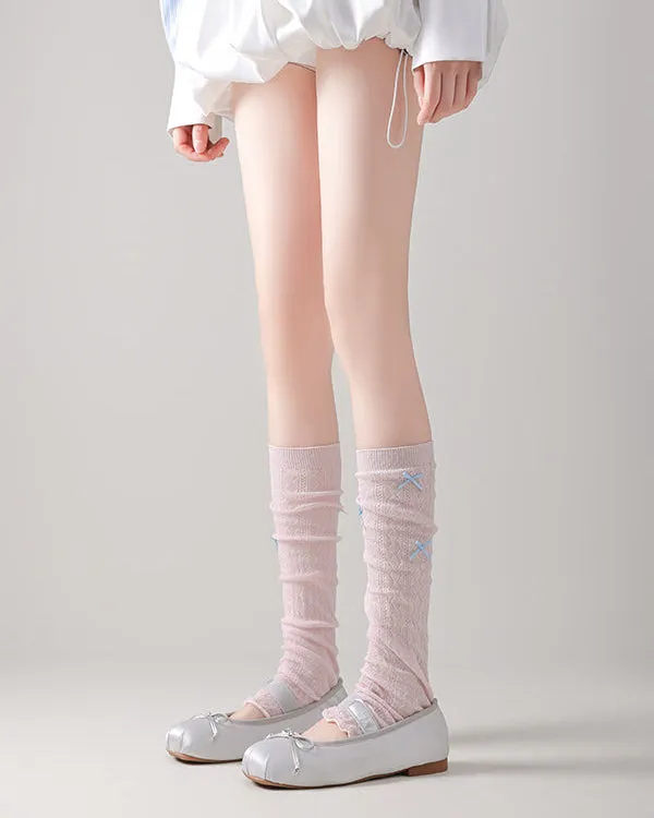 Sweetnana Spring and Summer Ultra Thin Leg Warmers for Women Solid Argyle with Bow Design